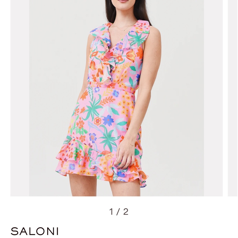 Saloni Cece mini dress, beautiful spring fabric ready for nicer weather.